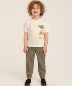 Resim Erkek Bebek Pamuklu Sıfır Yaka Sırt Baskılı T-shirt-15644 Ekru 