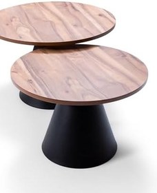 Resim Luna Yan Sehpa | İkili MDF Ahşap Üst Tabla Ceviz | Siyah Metal Ayak 