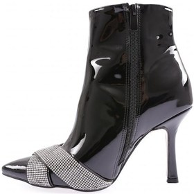 Resim Dgn 5725-424 Çarpaz Taş Detayli Kadin Topuklu Bot 5725-424-R1645 Siyah Rugan 