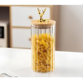 Resim Morponi Borosilikat Cam Gold Geyik Figürlü Bambu Kapaklı Kavanoz 1 Adet 750 Ml Şeffaf 