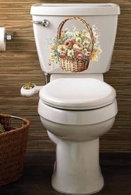 Resim Sepetteki Güller ve Kır Çiçekleri Klozet Sticker Banyo Sticker 