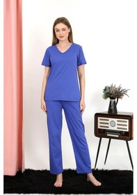 Resim Akbeniz Kadın Kısa Kol Pamuk Penye Pijama Takım Saks 4213-saks Saks 