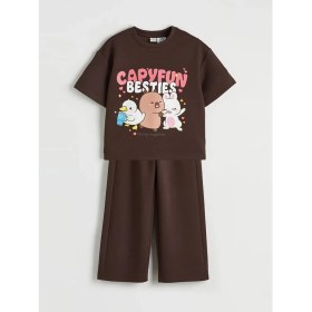 Resim LC Waikiki Lcw Kids Kahverengi Capyfun Baskılı Kız Çocuk Soft Touch Tişört ve Eşofman Altı 