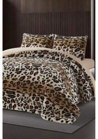 Resim Leopar Tavşan Tüyü Çift Kişilik Yatak Örtüsü 220x240 Cm Çok Renkli 