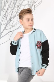 Resim Empoli Açık Mavi Unisex Çocuk Kids Kolej Ceket Önü Çıt Çıtlı Nakışlı 