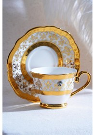 Resim Acar Hadley 12 Parça 6 Kişilik Kahve Fincan Takımı Beyaz 06928 Beyaz - Gold 