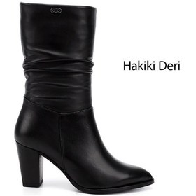 Resim Gönderi(R) Gönderi R Kadın Siyah Sivri Burun Körüklü Kalın Topuklu Hakiki Deri Çizme Gkzc13444579 Siyah 
