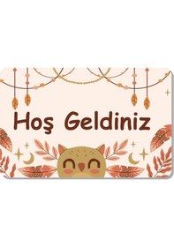 Resim Dijital Baskılı Hoş Geldiniz Yazılır Desenli Dekoratif Dış Kapı Önü Ve Iç Mekan Paspası Yıkanabilir Krem 