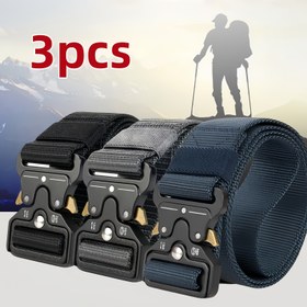 Resim 3 adet Erkek Kanvas Kemer - Şık Denim ve Düz Renk ile Fonksiyonel Toka, Tek El Korumalı Tasarım, Günlük ve Resmi Giyim için Mükemmel, İdeal Mezuniyet Hediyesi, Günlük Giyim Kemerleri | Şık Toka Tasarımı | Dayanıklı Kanvas Malzeme, Yenilikçi Kemerler 