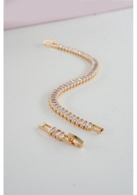 Resim Kadın 316 L Çelik Vip Seri Antialerjik Baget Zirkon Taşlı Su Yolu Bileklik Ölçüleri 17cm + 3 Cm Uzatma 6 Mm Taş Boyutu-5213 Altın 