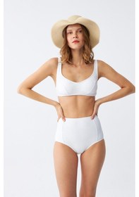 Resim Akbeniz Kadın Beyaz Pedli Yüksek Bel Bikini Takımı 