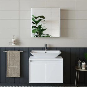 Resim RoomArt Banos Banyo Tm7.2 Lavabolu Mat Beyaz Mdf 65 Cm Banyo Dolabı + Aynalı Banyo Üst Dolabı 