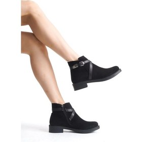 Resim Almıla Fermuarlı Lastikli Ortopedik Taban Topuklu Süet Kadın Bot Sst - Siyah Siyah 