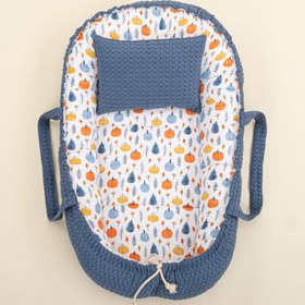 Resim Babynest ve Yastık- Çift Taraflı - İndigo Havuz - Mavi Balkabağı 