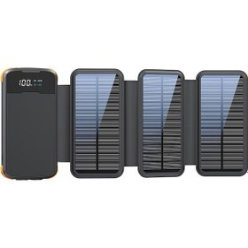 Resim 20000mah Solar Powerbank - Katlanabilir 4 Panel, Darbeye Dayanıklı Kasa Ve Fenerli Kamp Şarj Aleti Siyah Turuncu 