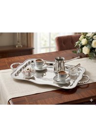 Resim Lamedore Engrave Border Dikdörtgen Gümüş Kaplama Sunum Tepsisi - 39x20x2 Cm 