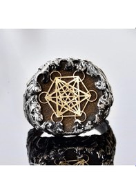 Resim Kutsal Geometri Erkek Yüzüğü, 925 Ayar Gümüş Metatron Küp Tasarımı Gümüş 