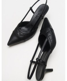 Resim Goodge Siyah Sivri Burun Arkası Açık Kadın Topuklu Ayakkabı Siyah 