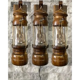 Resim El Yapımı Ahşap Gemici Feneri 3 Adet 