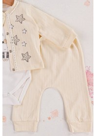 Resim Lovely Yıldız Desenli 3'lü Hırkalı Kız Bebek Takım Krem 