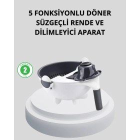 Resim AyrStore 5 Fonksiyonlu Döner Rende Süzgeçli Çok Amaçlı Sebze Doğrayıcı Kaymaz Tabanlı 