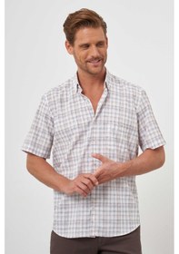 Resim Morven Erkek Kahve Keten Kısa Kollu Gömlek Kahverengi 