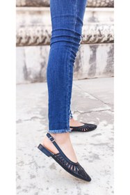 Resim WHİTE LİNE Talaria Siyah Kafes Model Kalın Topuk Sandalet 