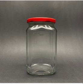 Resim 1600 cc Kırmızı Metal Kapaklı Köşeli Cam Kavanoz 
