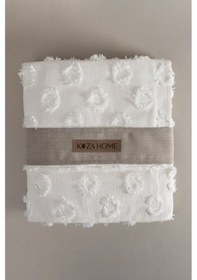 Resim Koza Home Sitra Krem Çift Kişilik Püsküllü Yatak Örtüsü 230x250 2 Yastık 50 