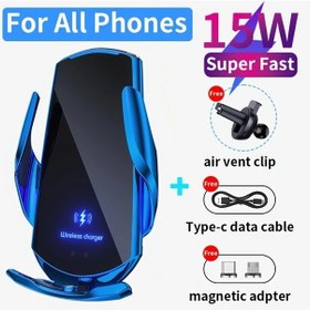 Resim Xuweiwei Mavi Araba Telefon Standi Otomatik Kelepce Akilli Sensor 15w Hizli Sarj 11 94 17 02 Cm İphone S20 Note20 Uyumlu 