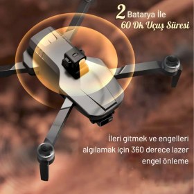 Resim Piha S155 Drone 3 Axis Gimbal 2 Batarya Ile 60 Dakika Uçuş Süresi Beni Takip Et Modu 4K Hd Kamera ve Lazerli Engelden Kaçınma Modu 