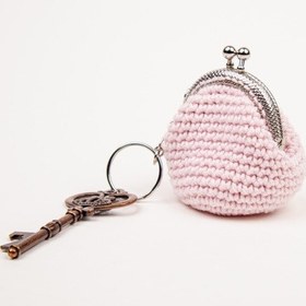 Resim Fabric Craft Bag Mini Bozuk Para Cüzdanı Anahtarlık Klipsli Açık Pembe 