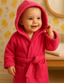 Resim CottonVerse Bebek & Çocuk Kapşonlu Bornoz - %100 Pamuk, Unisex Fuşya - Fuşya / 5-6 Yaş 