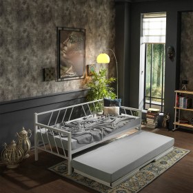 Resim Unimet Glory Yavrulu Karyola Daybed Tek-Çift Kişilik Metal Karyola Beyaz 