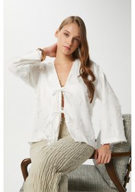 Resim Ritnice Kadın Harmony Bağcıklı Ekru Kimono Gömlek Ekru 