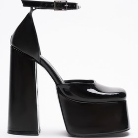 Resim Ayakkabı Ateşi Kadın Yüksek Platform Kalın Topuklu Ayakkabı Firona Siyah Rugan 