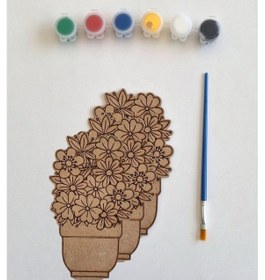 Resim Boya, Eğlen, Keşfet - Çocuklar İçin Eğitici Saksıda Çiçek 3 Parça Ahşap Boyama Seti 