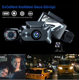 Resim Genel Markalar 3 Kanallı Araç Kamerası Dahili WiFi Ön ve Arka İç Dash Kamera 1080P Üç Yönlü Kamera Ön + iç + kayıt 