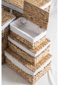 Resim Acar Soléa Hasır 5 Li Kapaklı Sepet Seti Krem 