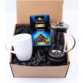 Resim Tea Time French Press & Beyaz Kupa & Beta Tea Siyah Ve Meyve Çayı 