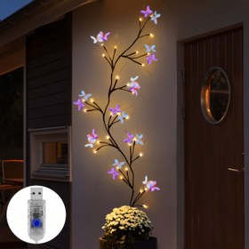 Resim 1 adet LED Willow Vine Işığı Kelebek Çiçek ile - USB Güçlü Yapay Bitkiler Ağaç Dalaları, İç Duvar Işıkları, 8 Mod, Esnek Büyülü Kelebek Dekorasyonu, Sıcak Beyaz (1.3M/4.26FT), Mükemmel Noel Hediyeleri, Tatil Ofisi, Yatak Odası, Otel, Parti, Restoran Dekorasyonu için 