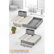 Resim FTA TİCARET Açılır-Kapanır Bulaşıklık - Bulaşık Durulama Sepeti Tabaklık Bulaşık Kurutmalık GRİ 