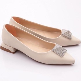 Resim Dgn 2807 Kadin Sivri Burun Kristal Taş Tokali Galvaniz Ökçeli Babet 2807-1423-R1806 Ten 