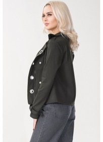 Resim Bold & Young Kadın Viskon Polyester Likralı Kumaş Kol Ucu Toka Bantlı Kuş Gözü Aksesuarlı Çıt Çıtlı Cepli Ceket Haki 
