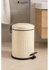 Resim Vintage Banyo Seti Beyaz Çöp Kovası 5lt Tuvalet Fırçası Lüks Model - Mini Boy Çöp Poşeti Hediyelidir Krem 