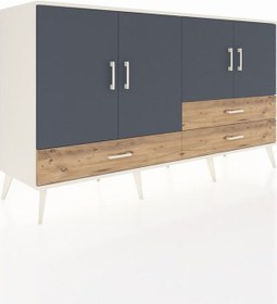 Resim Hyperion Konsol 5 Raflı 3 Çekmeceli 4 Kapaklı 176x44x99 Aytaşı-an Aytaşı-antrasit/çam 