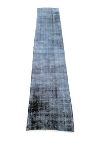 Resim El Dokuma Vintage Yolluk 58x285 Düz Renk Mavi Yün Halı Mavi 