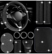 Resim Xiyyadms 11 Parça Otomobil Aksesuar Seti - Kristalli Direksiyon Kılıfı, Vites Kolu Kapağı Ve İç Dekorasyon Ürünleri 