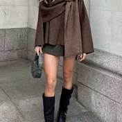 Resim Kadınlar İçin Şık Pelerin Stili Atlet Yaka Kazak Kaban - Asimetrik Bol Kesim, Yumuşak Esnek Kumaş, Makinede Yıkanabilir, Günlük ve Semi-Resmi Giyim (Sonbahar/Kış) 