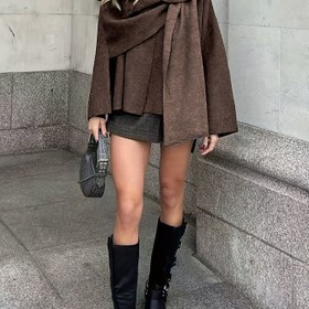 Resim Kadınlar İçin Şık Pelerin Stili Atlet Yaka Kazak Kaban - Asimetrik Bol Kesim, Yumuşak Esnek Kumaş, Makinede Yıkanabilir, Günlük ve Semi-Resmi Giyim (Sonbahar/Kış) 